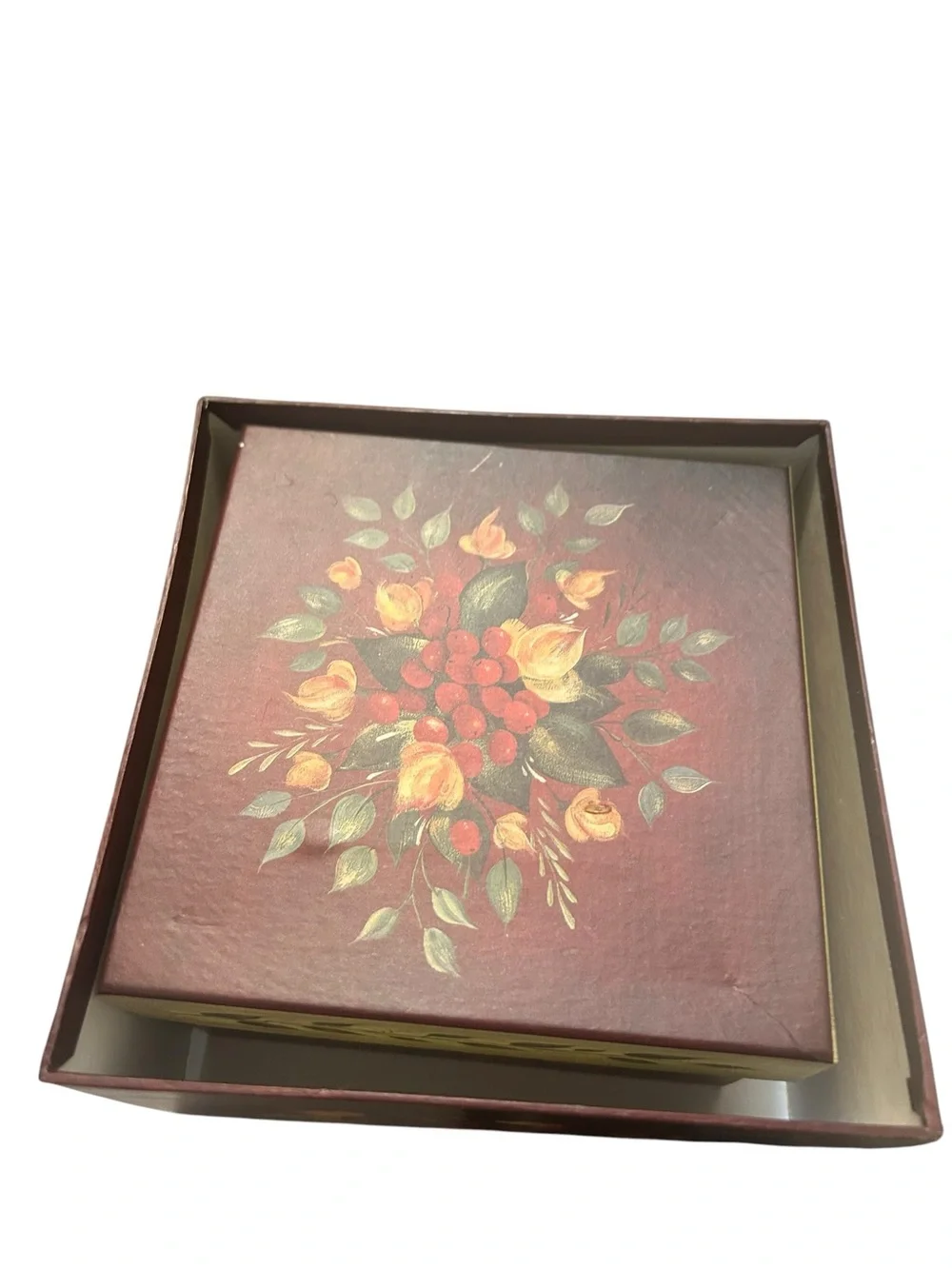 stack of four vintage Cottagecore decorative nesting boxes